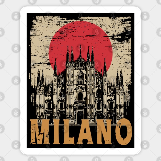 Milano Cathedral Poster – Italian Landmark in Retro Ink Style Sticker by TuncGK